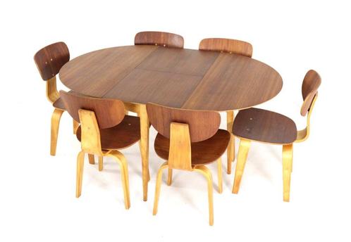 Cees Braakman Pastoe eetset TB35 tafel  6 SB02 stoelen vinta, Huis en Inrichting, Complete eetkamers, Gebruikt, 4 tot 6 stoelen