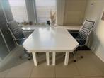 2 L-vormige witte houten tafels/bureaus, mogen los weg, Huis en Inrichting, Tafels | Eettafels, Overige vormen, Gebruikt, Ophalen of Verzenden