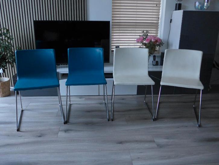 Ikea eetkamerstoel Bernhard 4x Echt leer, Huis en Inrichting, Stoelen, Gebruikt, Vier, Leer, Wit, Ophalen