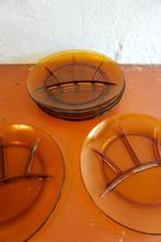 Duralex vintage oranje amberkleurige glazen fondueborden, Huis en Inrichting, Keuken | Servies, Glas, Bord(en), Overige stijlen