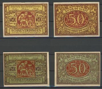 Schneverdingen 2x 50 Pfg 1921 Blaugr+Gelb Noodgeld c-82 jdu  beschikbaar voor biedingen
