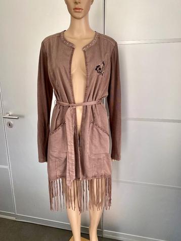 H826 Cream maat 40=M apart lang vest jasje blazer bruin beschikbaar voor biedingen