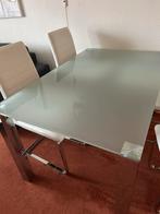 Eethoek glas en 4 witte stoelen, Ophalen, Zo goed als nieuw, 4 tot 6 stoelen