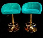 Velvet groene barkrukken set,gouden voet,hotel chique, Ophalen, Zo goed als nieuw, 2 krukken, Metaal