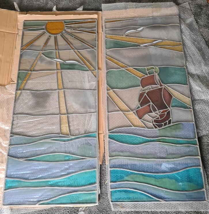 Glas in lood panelen, Doe-het-zelf en Verbouw, Glas en Ramen, Gebruikt, Glasplaat, 120 tot 160 cm, Minder dan 80 cm, Glas in lood