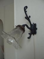 Jugendstil wandlamp,petrol geëmailleerd ijzer met glazen kap, Antiek en Kunst, Antiek | Lampen, Ophalen of Verzenden
