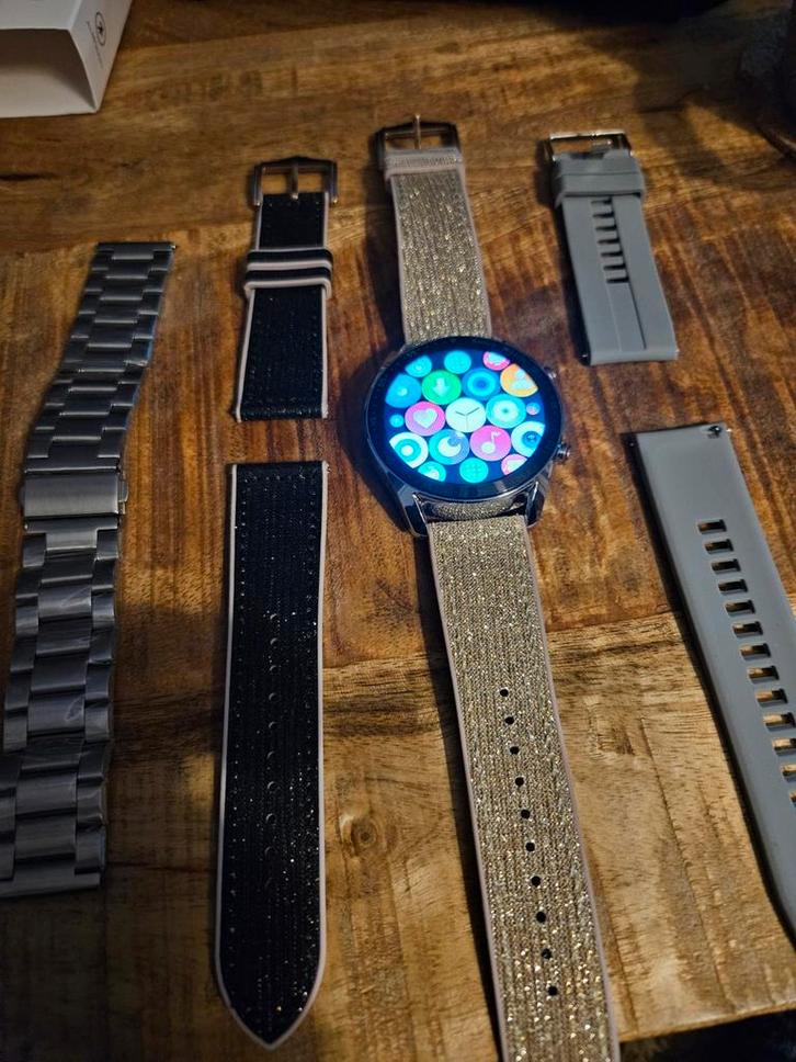 Smartwatch met extra bandjes, Sieraden, Tassen en Uiterlijk, Smartwatches, Zo goed als nieuw, Android, Zilver, Afstand, Calorieverbanding
