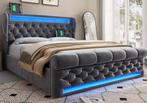 opbergbed grijs fluweel led en usb 160x200 *NIEUW*, Huis en Inrichting, Slaapkamer | Bedden, Ophalen, 200 cm, 160 cm, Nieuw