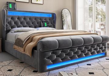 opbergbed grijs fluweel led en usb 160x200 *NIEUW* beschikbaar voor biedingen