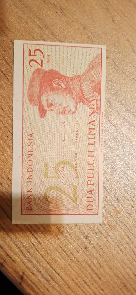 Indonesië 25 Roepia - 1964 Bankbiljet, Postzegels en Munten, Bankbiljetten | Nederland, Los biljet, Euro's, Ophalen of Verzenden