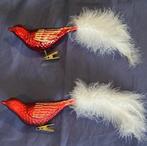 2x kerstbal vogel glas rood op knijper, groot formaat, Ophalen, Gebruikt
