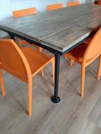 2 Prachtige steigerhouten tafels met steigerbuis frame, Ophalen, Gebruikt, 200 cm of meer, 50 tot 100 cm