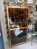 Vintage Hollywood Regency Vitrinekast Rookglas Messing, 50 tot 100 cm, Met deur(en), Glas, 25 tot 50 cm