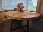 Houten ronde eettafel met metalen poten, Rond, Ophalen of Verzenden, Zo goed als nieuw, 100 tot 150 cm