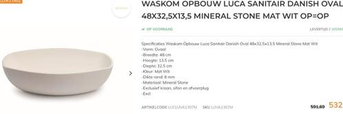 Waskom Opbouw Luca Sanitair Danish Ovaal 48x32,5 mat wit, Doe-het-zelf en Verbouw, Sanitair, Zo goed als nieuw, Wastafel, Ophalen