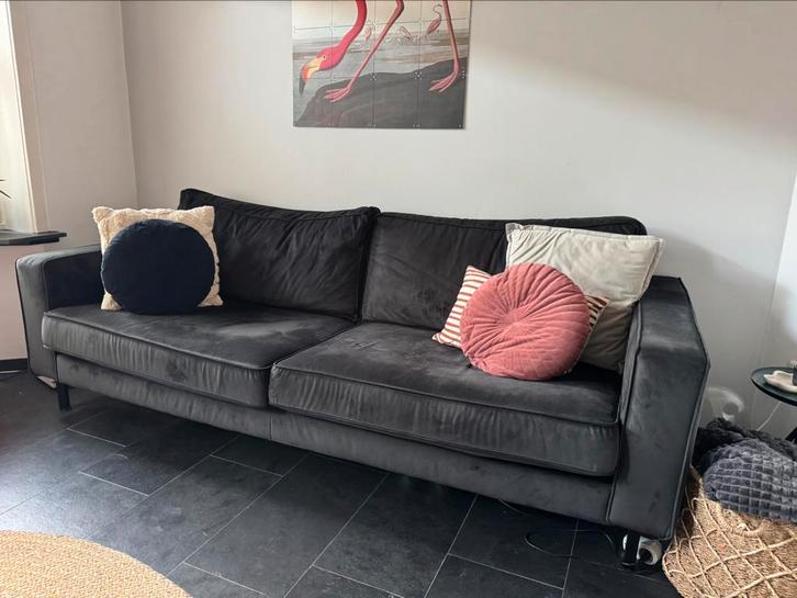 Woood bank Robin 3-zits fluweel zwart, Huis en Inrichting, Banken | Bankstellen, Gebruikt, Driepersoons, 200 tot 250 cm, 75 tot 100 cm