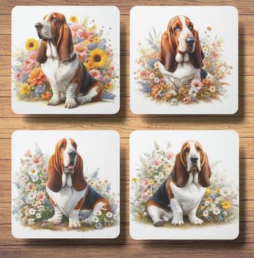 Basset Hound Lente onderzetters met houder beschikbaar voor biedingen