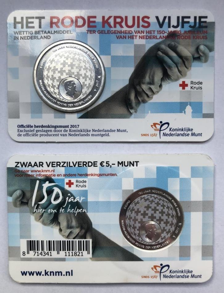 2017 COINCARD 5 EURO RODE KRUIS VIJFJE *UNC*, Postzegels en Munten, Munten | Nederland, Losse munt, Euro's, Zilver, Ophalen of Verzenden