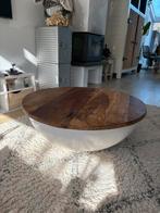 Salon tafel van dik hout en stalen witte onderkant Loods 5, Huis en Inrichting, Ophalen, Gebruikt, 50 tot 100 cm, Minder dan 50 cm
