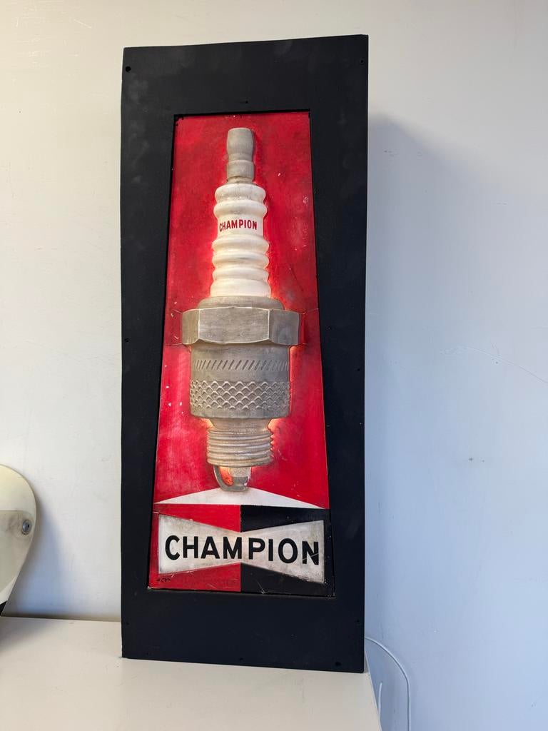 Vintage Champion Bougie Reclamebord - Lichtbak, Verzamelen, Ophalen, Gebruikt, ., Lichtbak of (neon) lamp