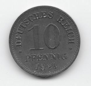 Duitse Rijk 10 pfennig 1921 KM# 26, Postzegels en Munten, Munten | Europa | Niet-Euromunten, Losse munt, Duitsland, Verzenden