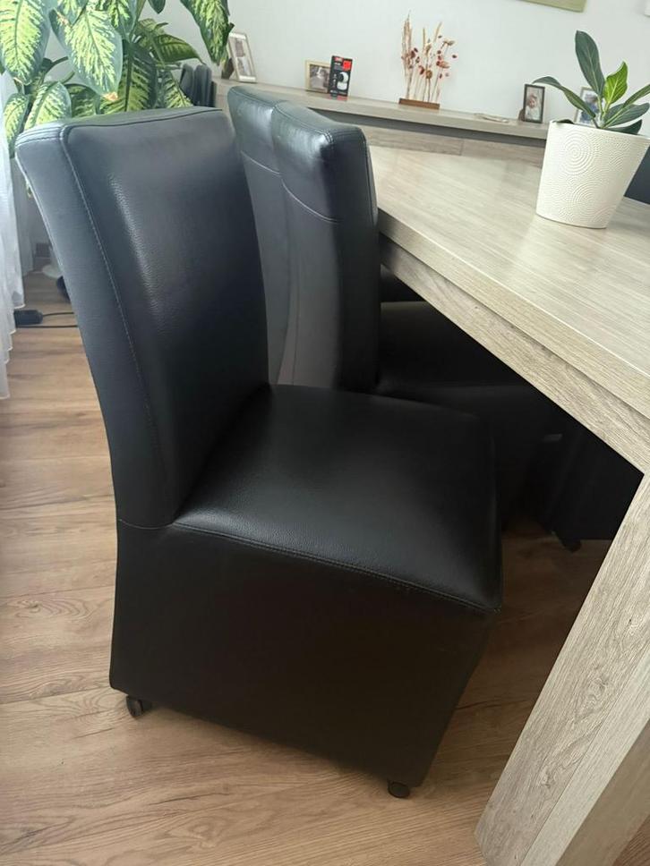 Leren stoelen op wielen set van 6, Huis en Inrichting, Stoelen, Zo goed als nieuw, Vijf, Zes of meer stoelen, Leer, Zwart, Ophalen
