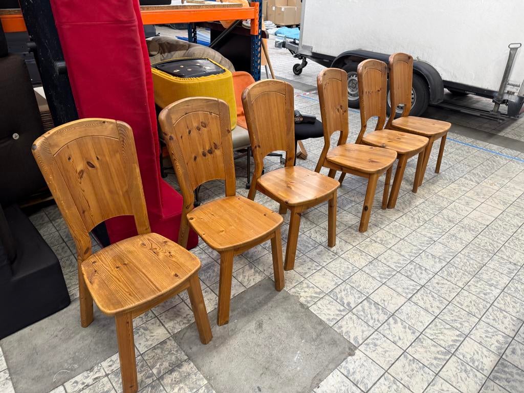 Charlotte Perriand Grenen Houten Stoelen - Set van 6, Gebruikt, Vitra Artifort Cassina Fritz Hansen Eames Gispen Pastoe Hay, Bruin