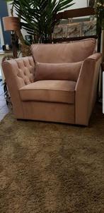 Landelijke fauteuil 1 zits bank loveseat roze velvet knoopj, Nieuw, Ophalen, Stof