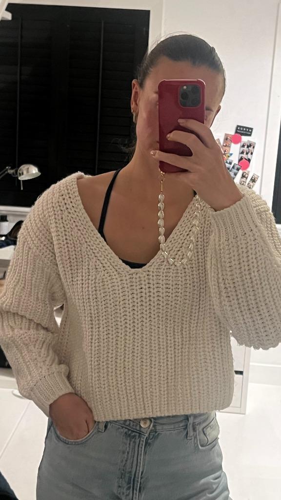 Knitted V-hals trui van H&M in beige / crème, Kleding | Dames, Truien en Vesten, Zo goed als nieuw, Maat 38/40 (M), Beige, Verzenden