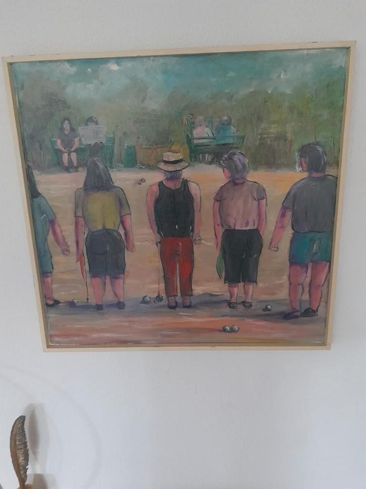 Schilderij: Jeu de boules spelers in het park, Antiek en Kunst, Kunst | Schilderijen | Klassiek, Ophalen of Verzenden