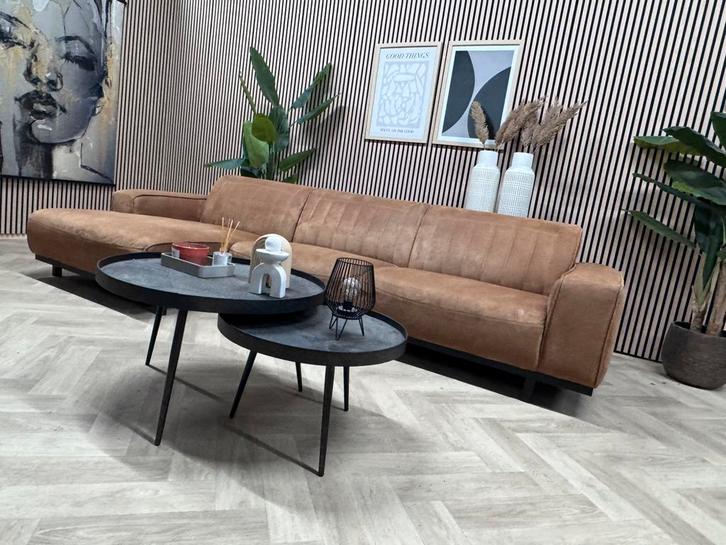 ZGAN Industriële Parijs Hoekbank - Cognac - 320 x 150, Huis en Inrichting, Banken | Bankstellen, Zo goed als nieuw, Hoekbank, Vierpersoons of meer