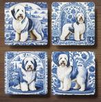 Old English Sheepdog Delfts Blauw onderzetters met houder, Ophalen of Verzenden, Nieuw, Glas of Kopje