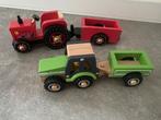 Houten tractor met aanhanger New Classic Toys 2 stuks!, Ophalen of Verzenden, Gebruikt