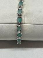 zilveren armband met echte smaragd – 925 sterling zilver, Sieraden, Tassen en Uiterlijk, Armbanden, Overige kleuren, Nieuw, 5646JA