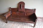 Prachtige antieke eiken houten verandabank, stationsbank, Gebruikt, Verzenden, 3 zitplaatsen, Loungeset