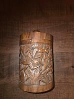 Houten Doosje met Deksel - Handgesneden Afrikaanse Motieven, Ophalen of Verzenden