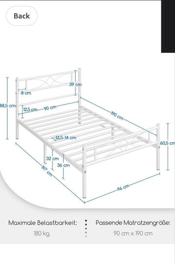 Wit metalen bedframe 90x190 beschikbaar voor biedingen