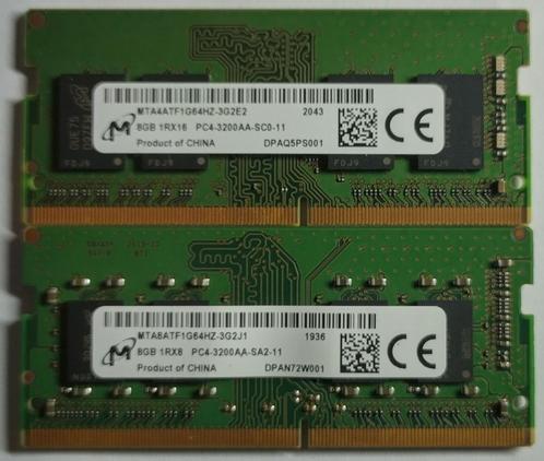 16GB DDR4 2x8GB PC4-25600 3200MHz Micron Sodimm 1936 2043, Computers en Software, RAM geheugen, Zo goed als nieuw, Laptop, 16 GB