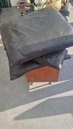 Drie grote zwart leren bank stoel kussen met rits, Verzenden, Zo goed als nieuw, Zwart, Vierkant