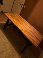 Houten eettafel met zwart onderstel (Ikea SKOGSTA), Ophalen, 100 tot 150 cm, Zo goed als nieuw, 150 tot 200 cm