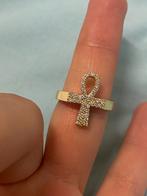 Ankh kruis ring met lab diamanten, Sieraden, Tassen en Uiterlijk, Ringen, Heer, Nieuw, Ophalen of Verzenden, 17 tot 18