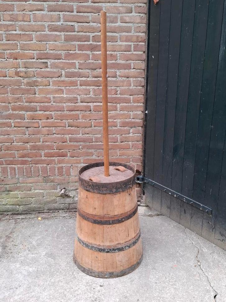 Oude antieke houten karnton bloembak olijfboom, Tuin en Terras, Bloembakken en Plantenbakken, Kunststof, Minder dan 60 cm, Rond