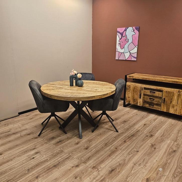 Eettafel Mangohout | Rond | 150cm |, Huis en Inrichting, Tafels | Eettafels, Nieuw, 100 tot 150 cm, 100 tot 150 cm, Vijf personen of meer