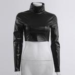 Dames metallic crop top shirt sexy gouden paarse zwarte lak, Kleding | Dames, Verzenden, Nieuw, Lange mouw