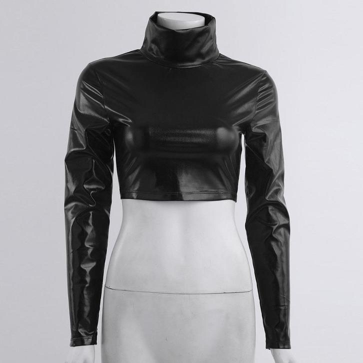 Dames metallic crop top shirt sexy gouden paarse zwarte lak, Kleding | Dames, Tops, Nieuw, Lange mouw, Verzenden