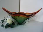 Josef hospodka, schaal glas, groen/oranje, jaren 30, 2 punt, Ophalen, Glas