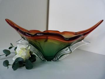 Josef hospodka, schaal glas, groen/oranje, jaren 30, 2 punt beschikbaar voor biedingen