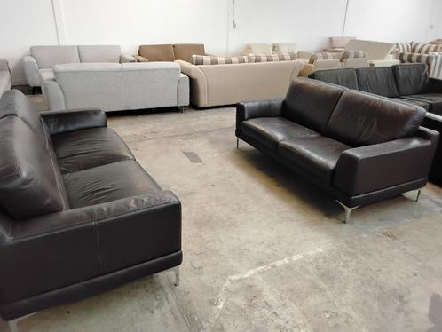 Bankstel leer, handmade in Italie 225 en 190 cm, Huis en Inrichting, Banken | Bankstellen, Gebruikt, Rechte bank, 200 tot 250 cm