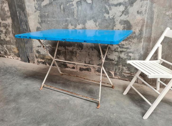 partij oude retro vintage stalen TERRASTAFELS klaptafels, Huis en Inrichting, Tafels | Eettafels, Gebruikt, Rechthoekig, Metaal