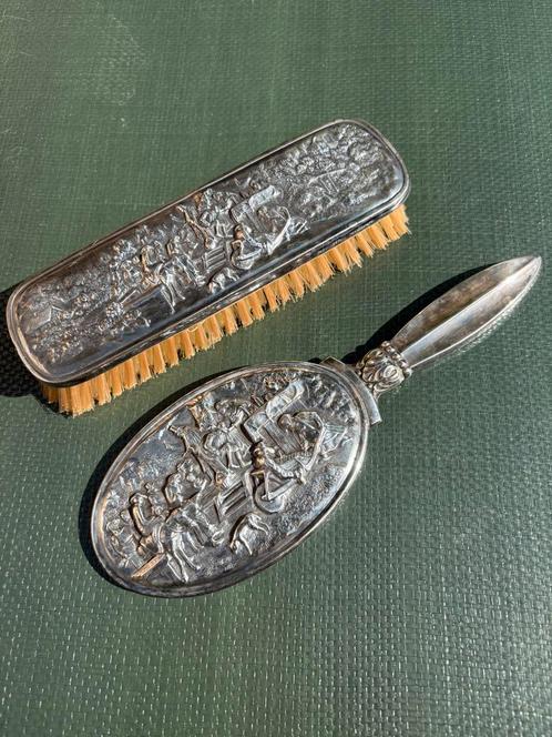 Borstelset verzilverd S&F, Antiek en Kunst, Curiosa en Brocante, Ophalen of Verzenden
